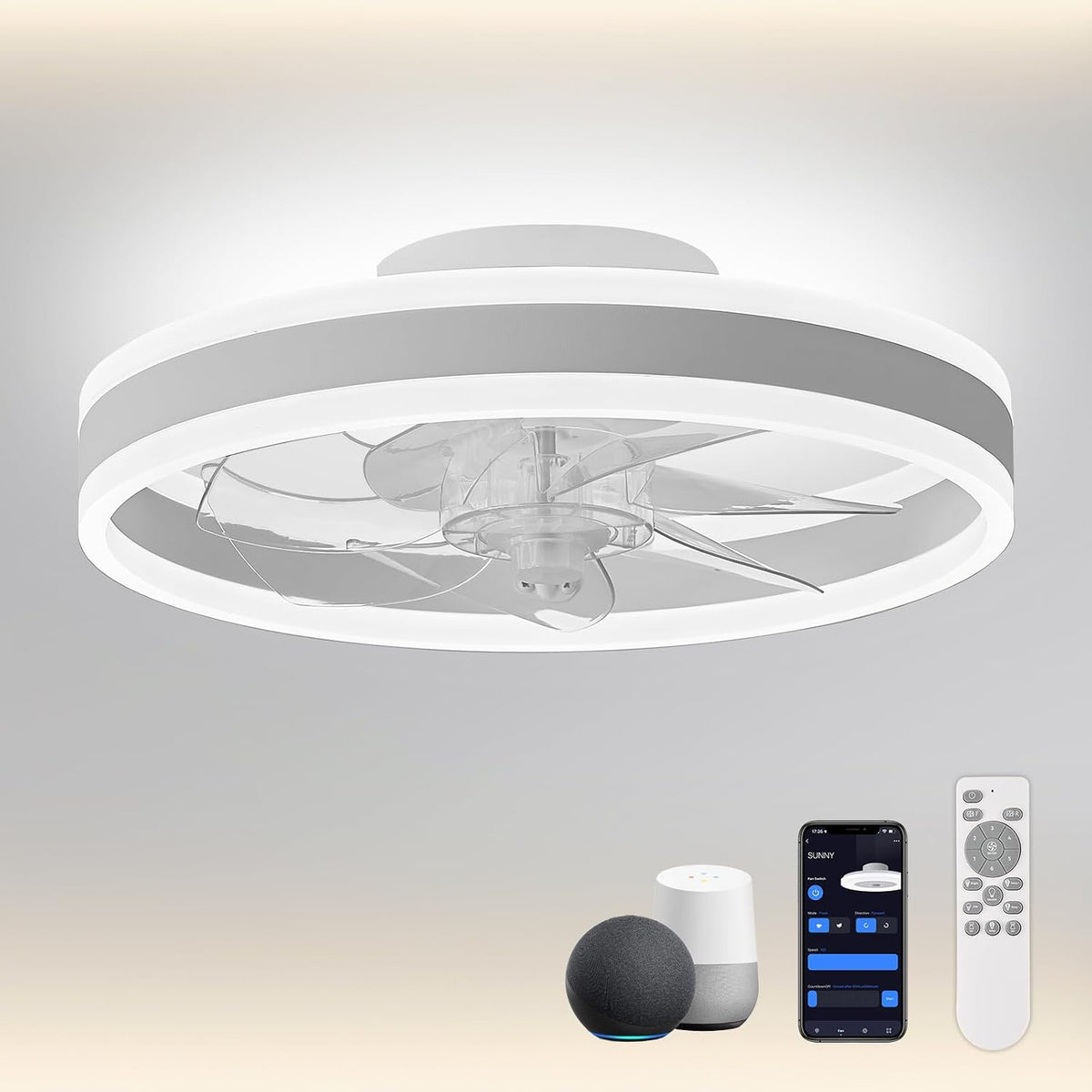 Smart Ceiling Fan with Light 16 Inch Alexa Google App Remote White CHANFOK