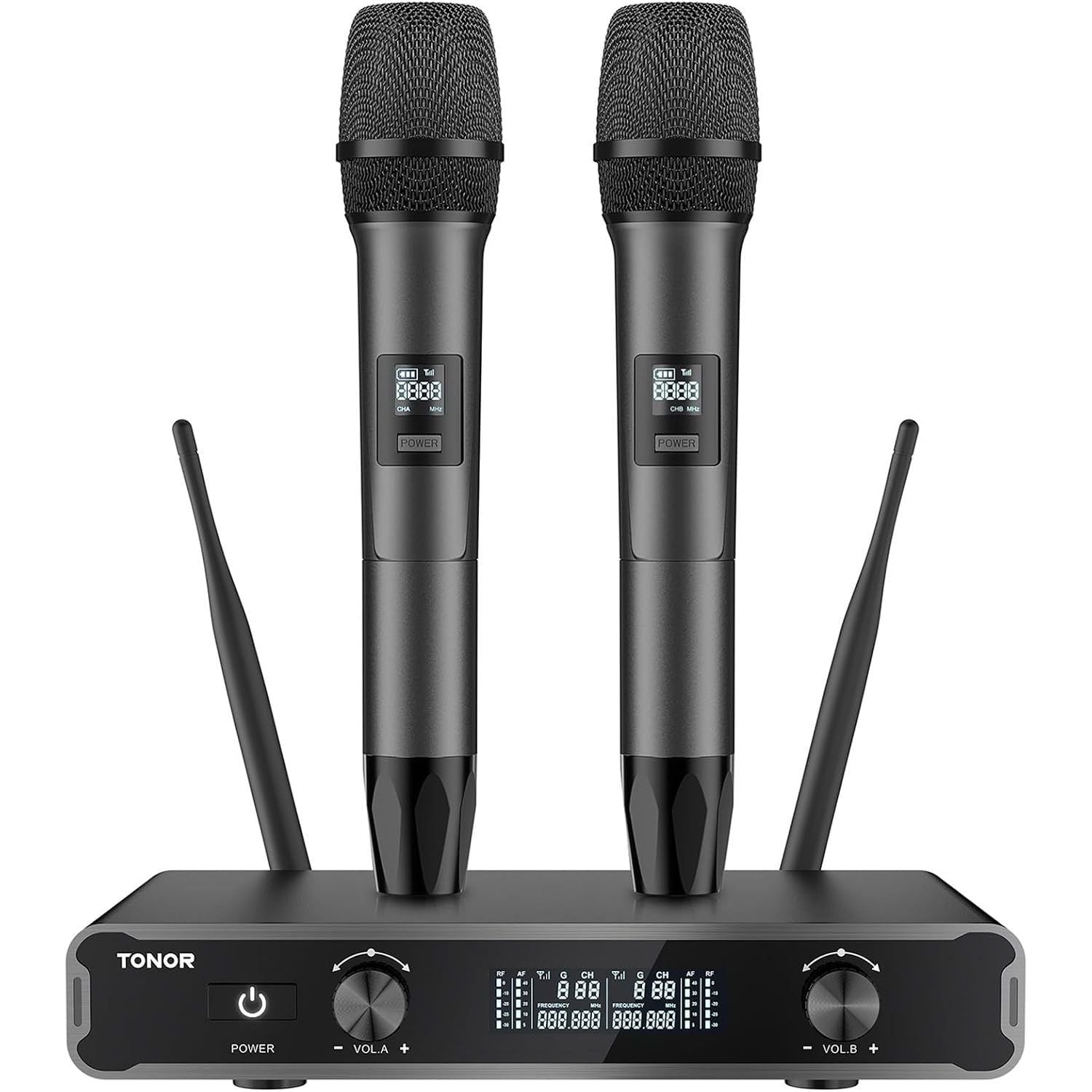 Wireless Microphones Dual UHF Handheld 60m Karaoke System Grey TONOR Mics