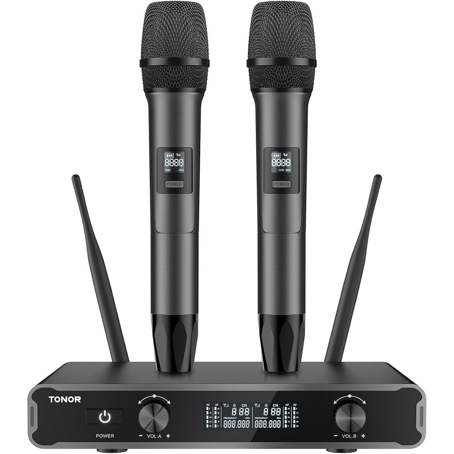 Wireless Microphones Dual UHF Handheld 60m Karaoke System Grey TONOR Mics