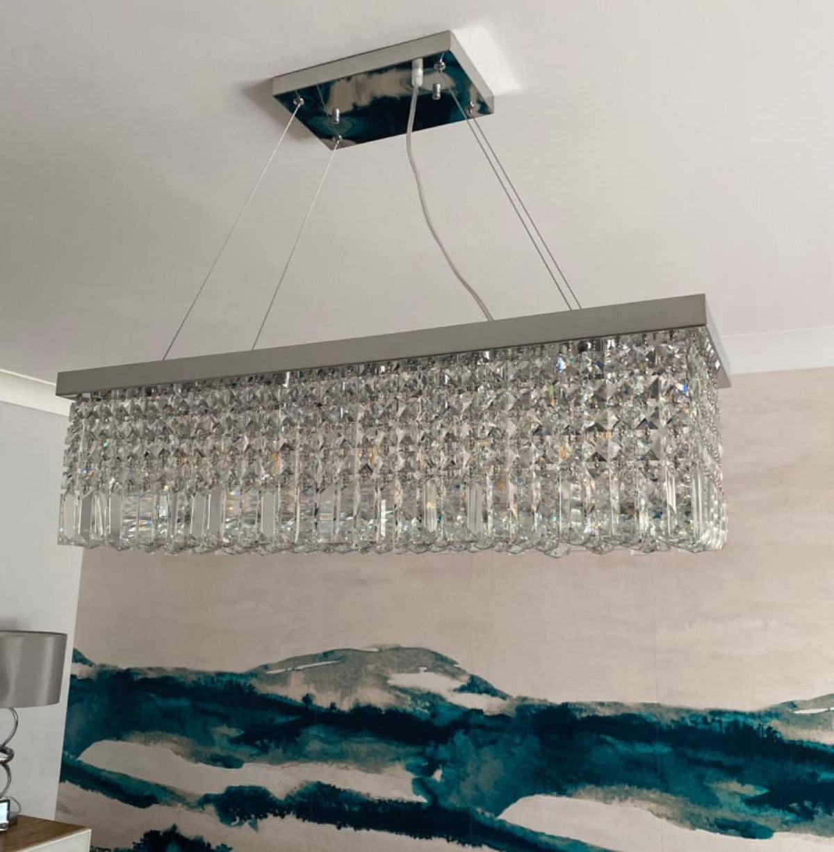 Crystal Chandelier K9 Droplet Rectangular Chrome LED Pendant Light Modern Luxury