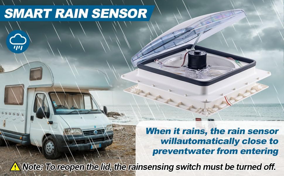 Caravan Roof Vent Fan 40x40cm Rain Sensor 10 Speed Remote Ventilation