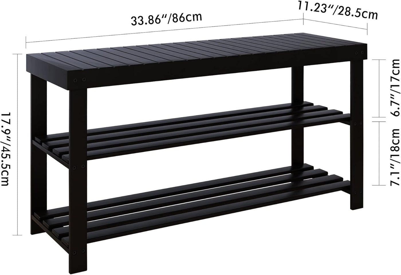 Shoe Rack Bench 3 Tier Bamboo Storage Shelf Entryway Black SMIBUY