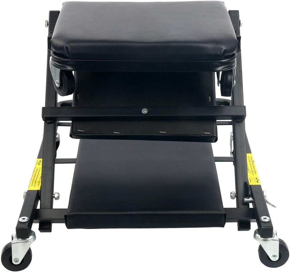 Black hydraulic lift chair with cushioned seat on a white background