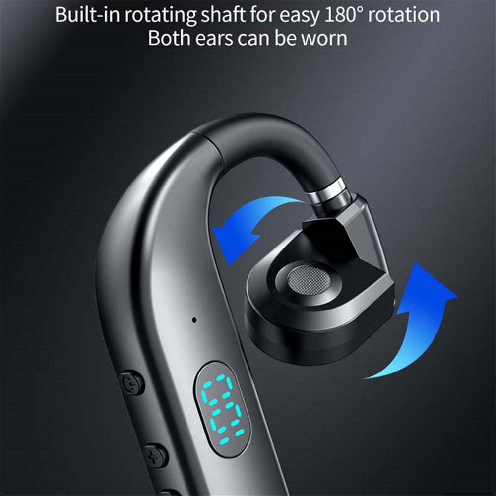 Black wireless earbud with built-in rotating shaft on a dark background