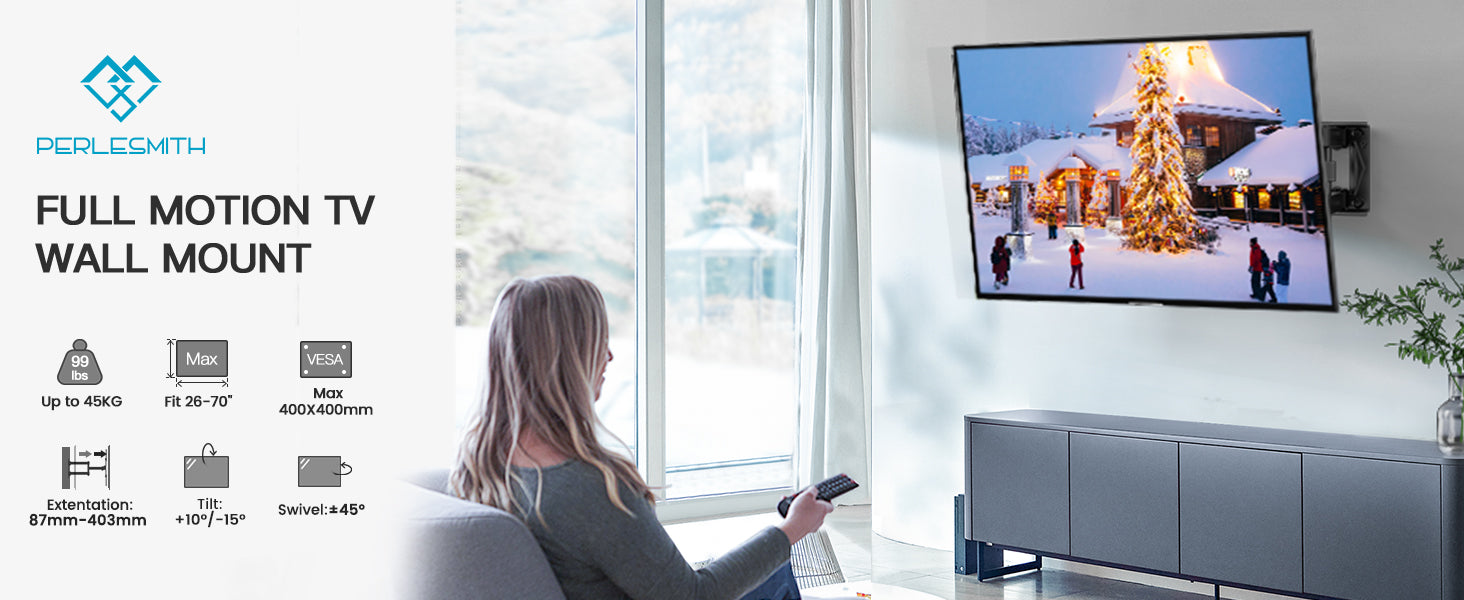 TV Wall Bracket Swivel Tilt Mount for 26-70 Inch Flat Curved TVs PERLESMITH