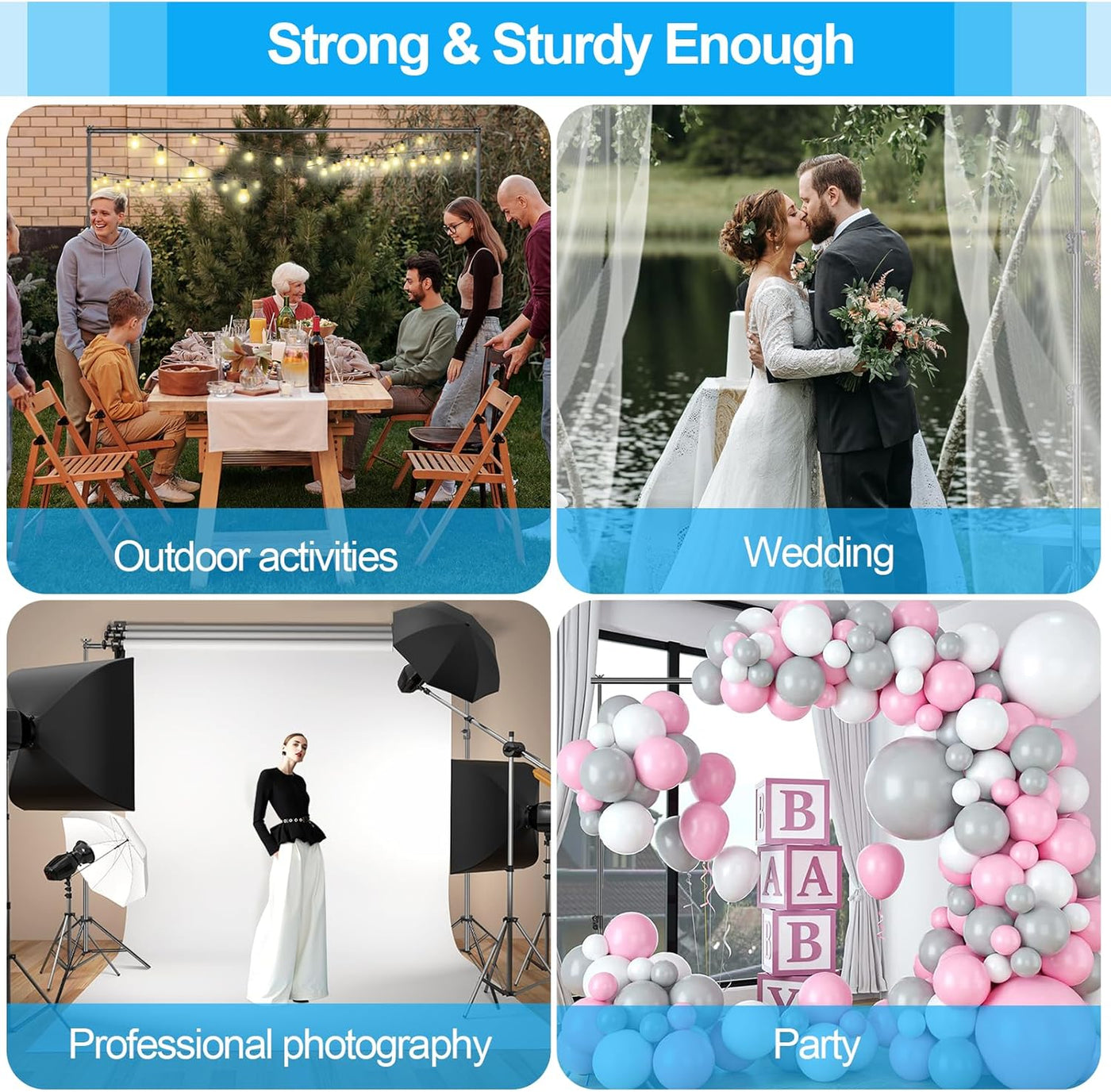 EMART 10x12ft Large Backdrop Stand Kit, Adjustable for Party, Wedding, Studio