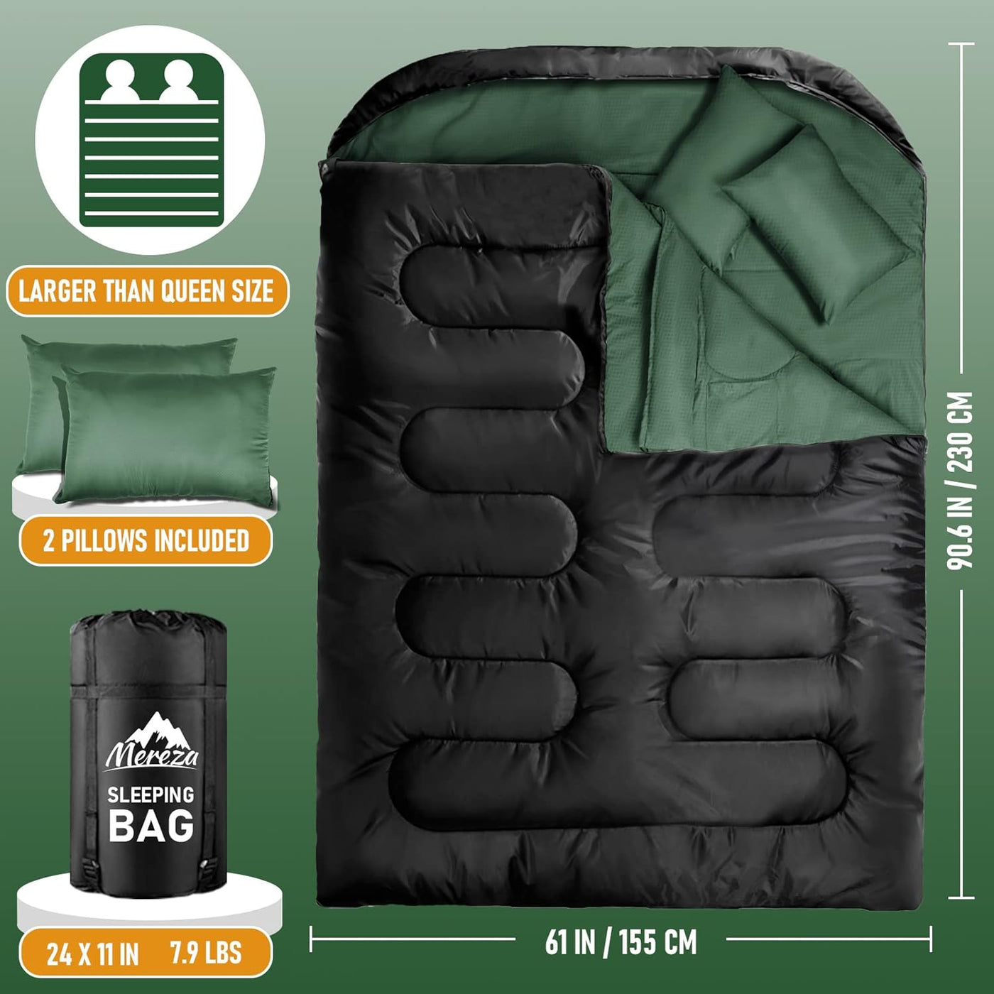 MEREZA XL Double Sleeping Bag for Adults, Warm Camping Bag for 2 Persons