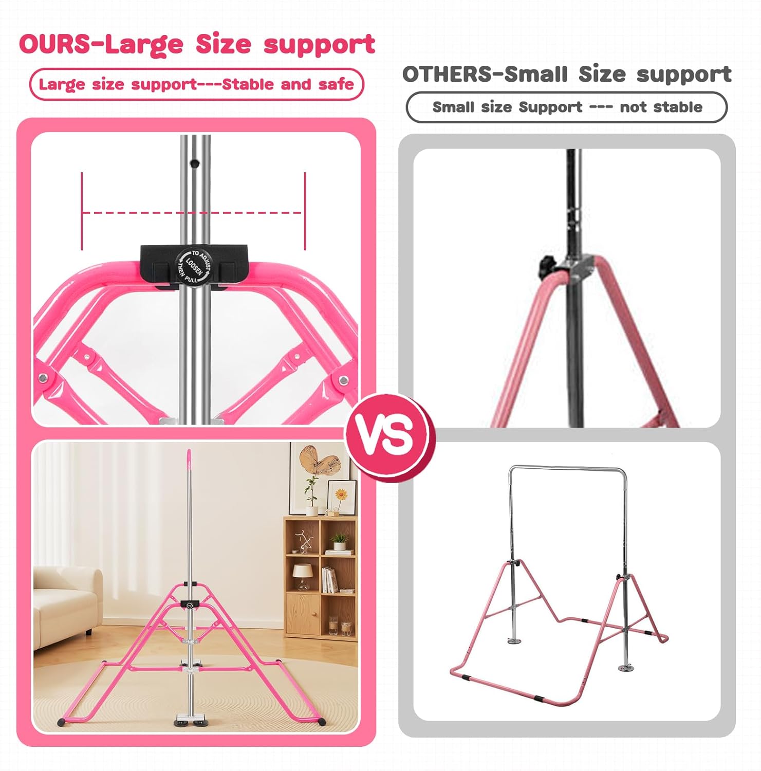 Kids Gymnastics Horizontal Bar Adjustable Foldable With Rings Indoor Outdoor