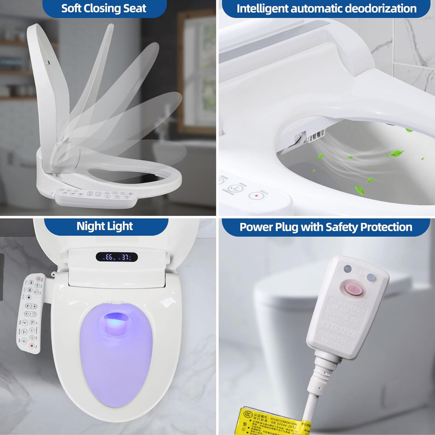 Elongated Bidet Toilet Seat with Dryer, Warm Water, Smart Touch, Nightlight