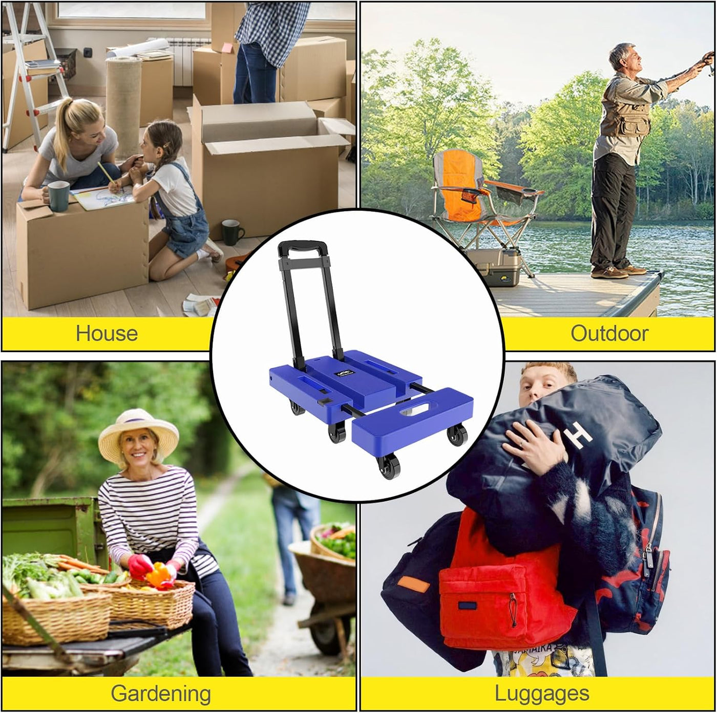 Folding Hand Truck 500LB, 6-Wheel Luggage Cart for Office & Travel SOLEJAZZ