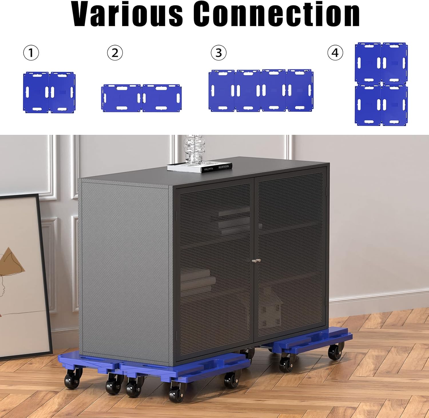 SOLEJAZZ Connectable Mobile Dolly 440LBS Piano Trolley, 2-Pack, Blue