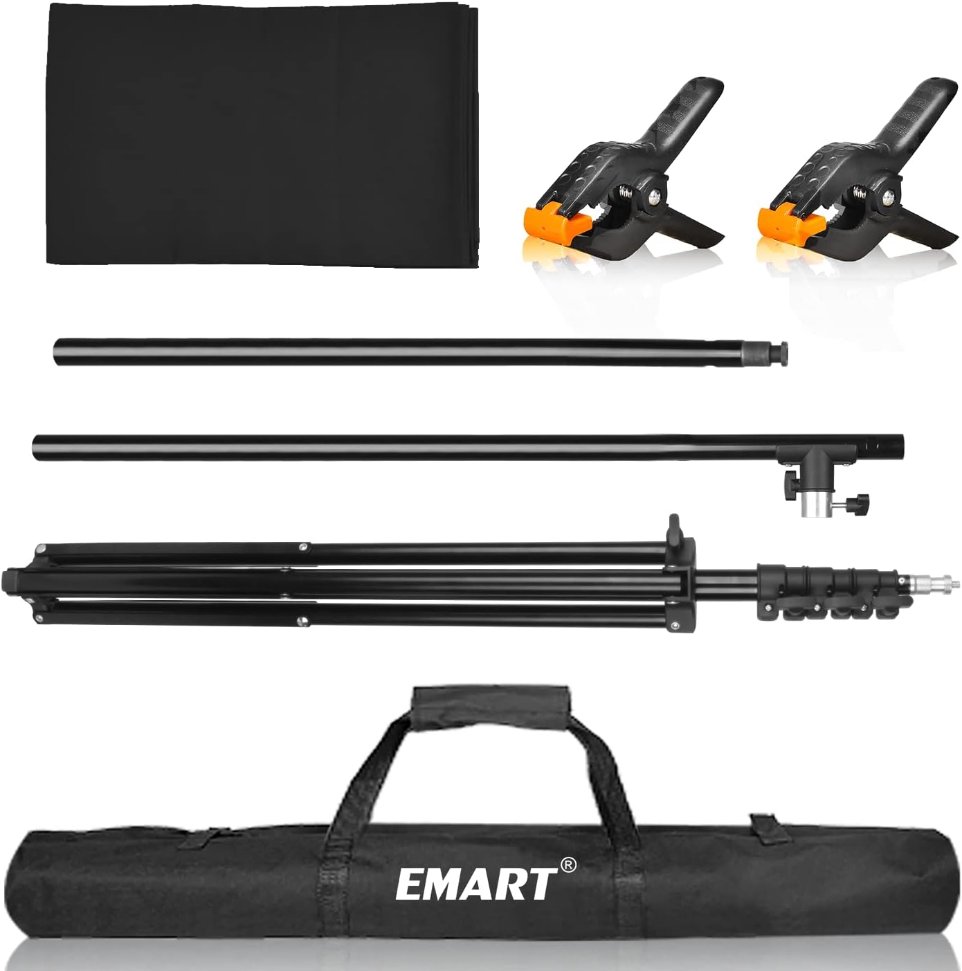 EMART 5x7ft Black Backdrop with 5x8.5ft T-Stand, Photo & Video Kit