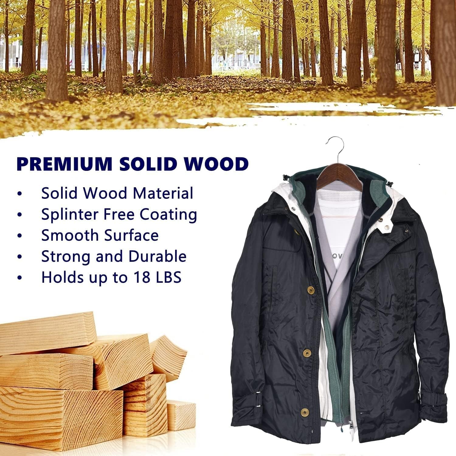 Wooden Coat Hangers 44.5cm Space Saving Non Slip Bar Retro Brown Amber Home