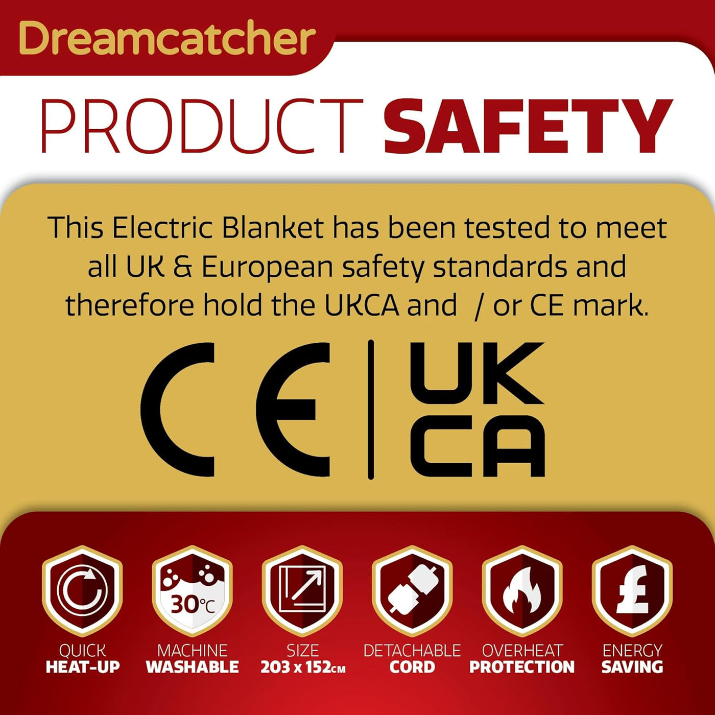 King Size Electric Blanket 203x152cm Soft Fleece Polyester Dreamcatcher