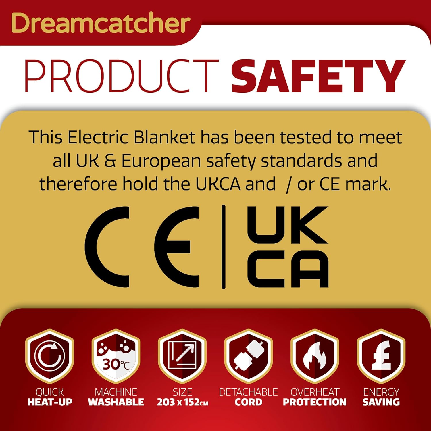 King Size Electric Blanket 203x152cm Soft Fleece Polyester Dreamcatcher