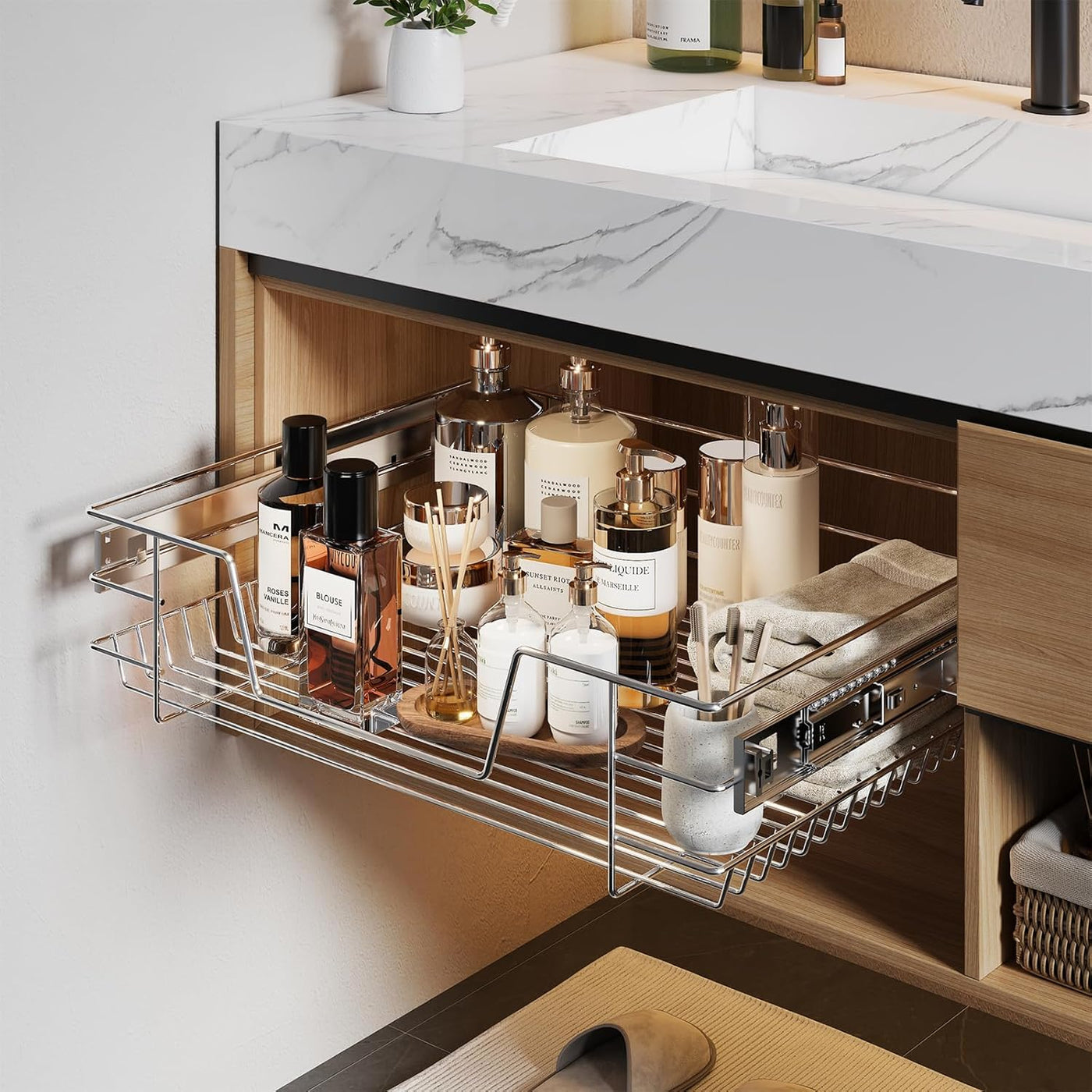 500mm Pull-Out Wire Basket Drawer for Kitchen Base Cabinet with Soft-Close