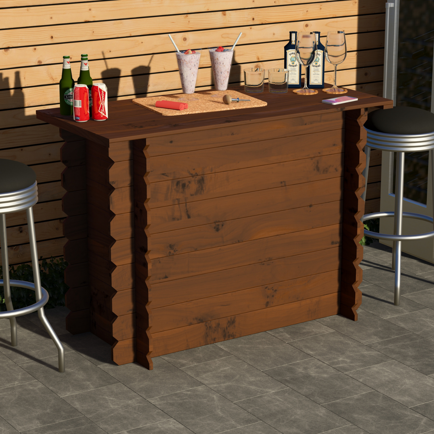 Corner Garden Bar Outdoor Wooden Interlock Drinks Bar Patio