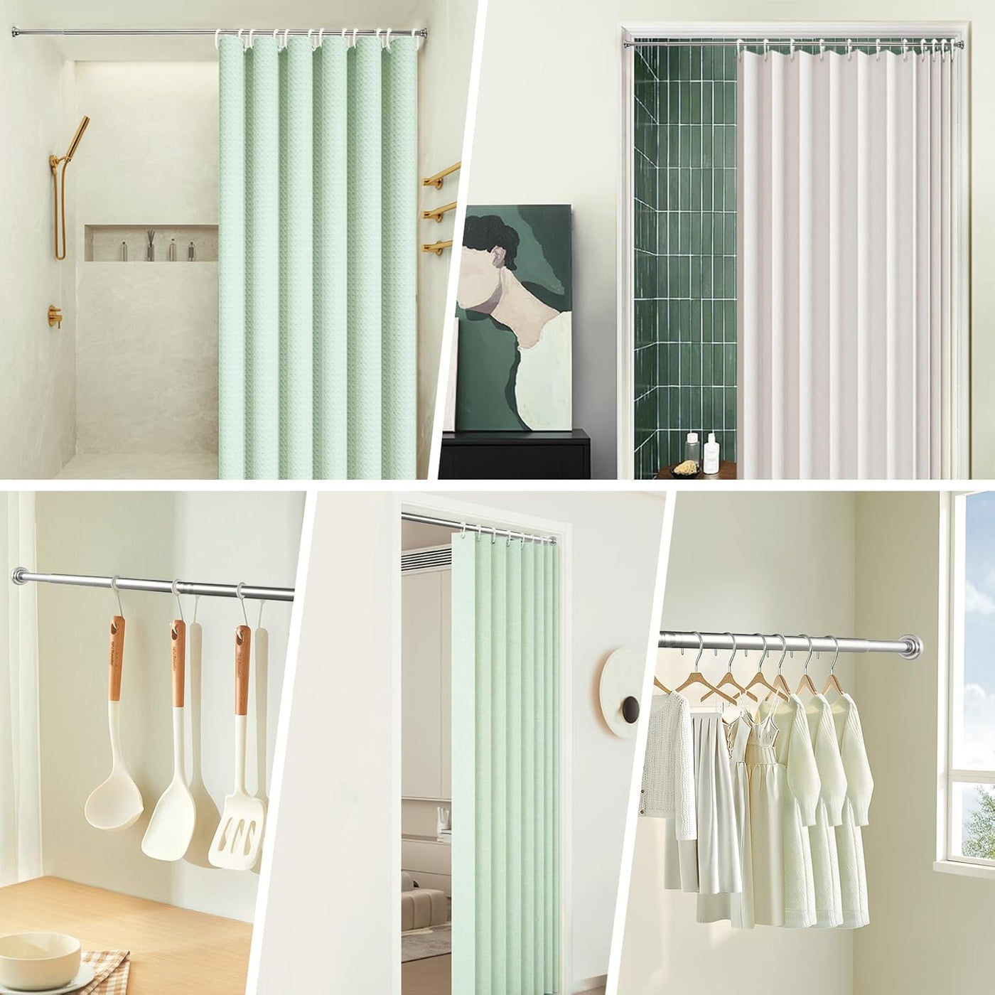 Stainless Steel Shower Curtain Rod 160–270cm Extendable No Drill Tension Pole