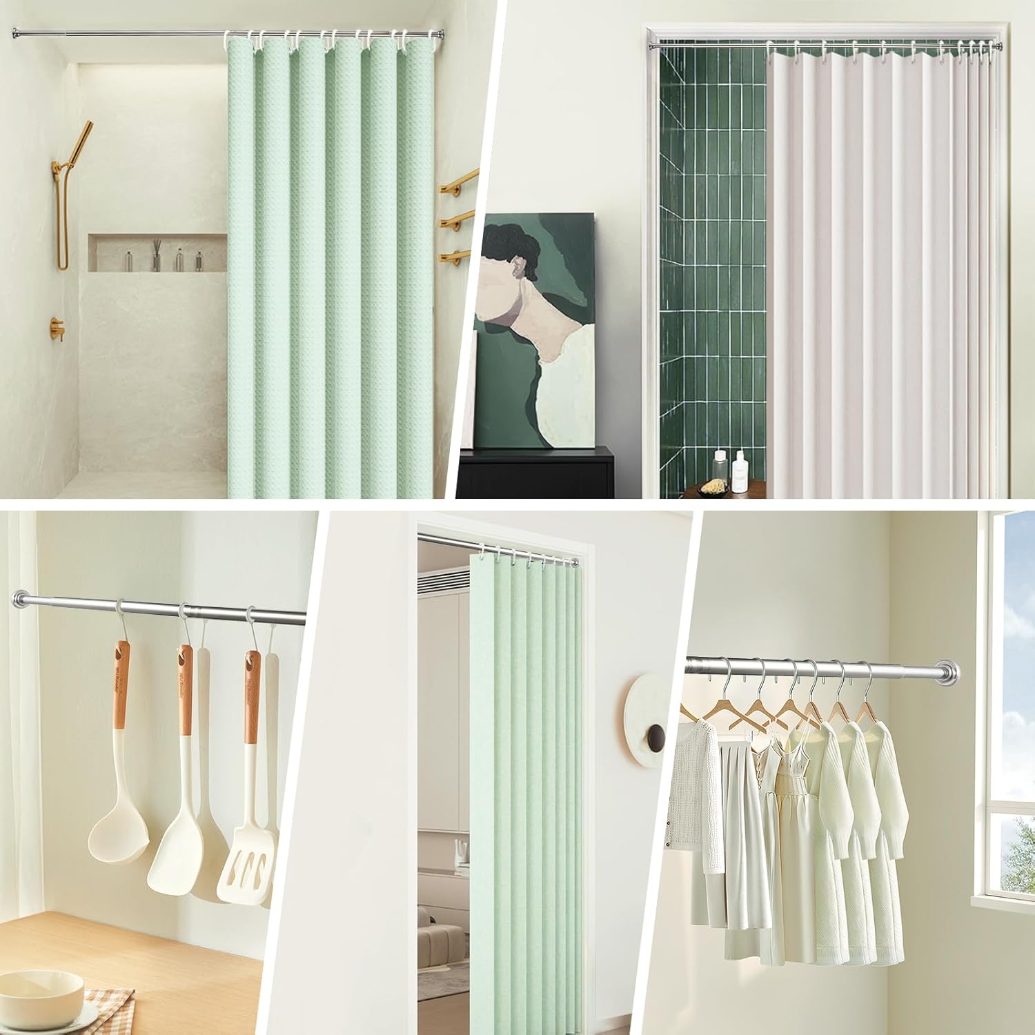 Stainless Steel Shower Curtain Rod 160–270cm Extendable No Drill Tension Pole
