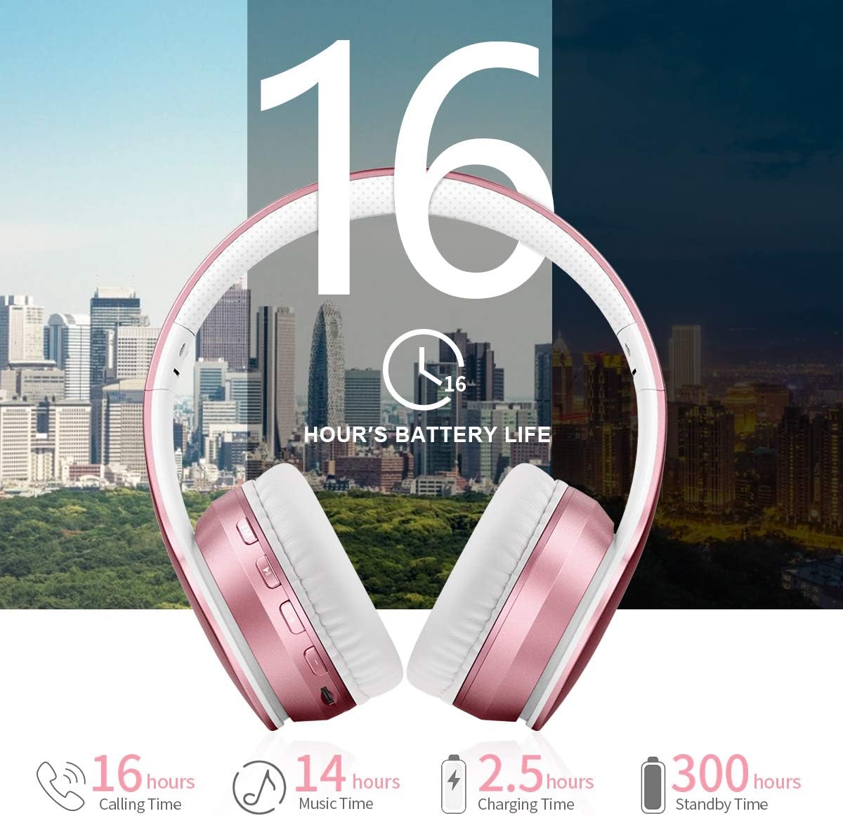Bluetooth 5.3 Wireless Headphones Over Ear Foldable Stereo Mic LOBKIN