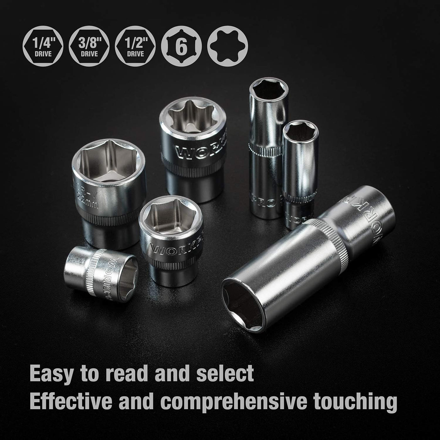 WORKPRO 172-Piece Cr-V Socket Set – 1/2", 3/8", 1/4" Drive, Ratchets & More