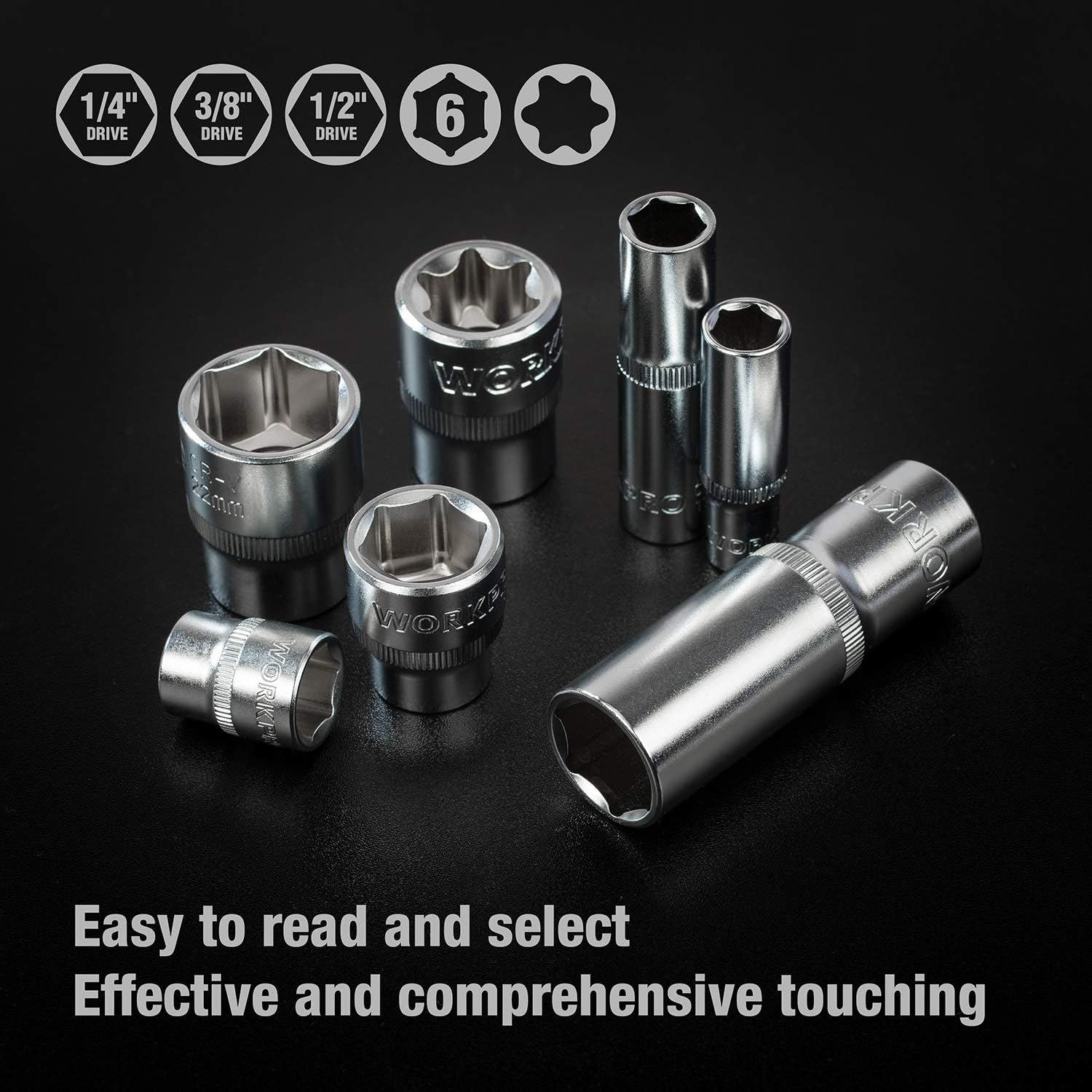WORKPRO 172-Piece Cr-V Socket Set – 1/2", 3/8", 1/4" Drive, Ratchets & More