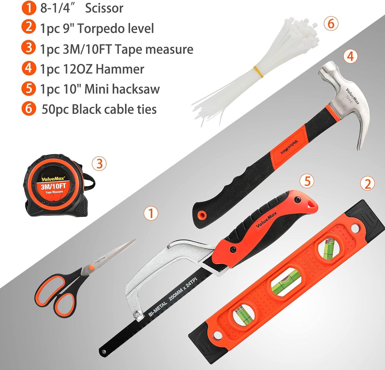 ValueMax 218PC Home Tool Kit | 13-Inch Bag, Pliers, Sockets, Wrench, Screwdrivers