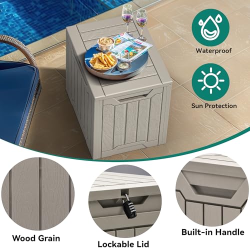 Outdoor Storage Box 31 Gallon Resin Patio Lockable Light Brown YITAHOME