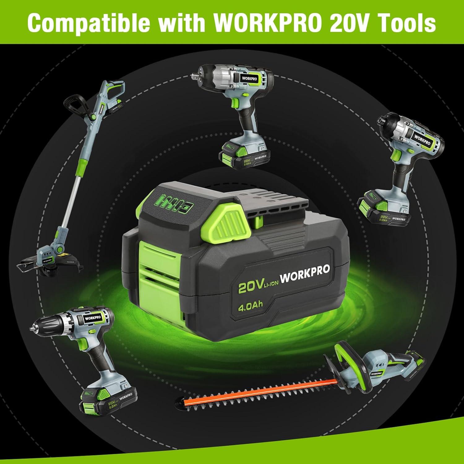 WORKPRO 20V 4.0Ah Lithium-ion Battery with Power Indicator for Cordless Tools