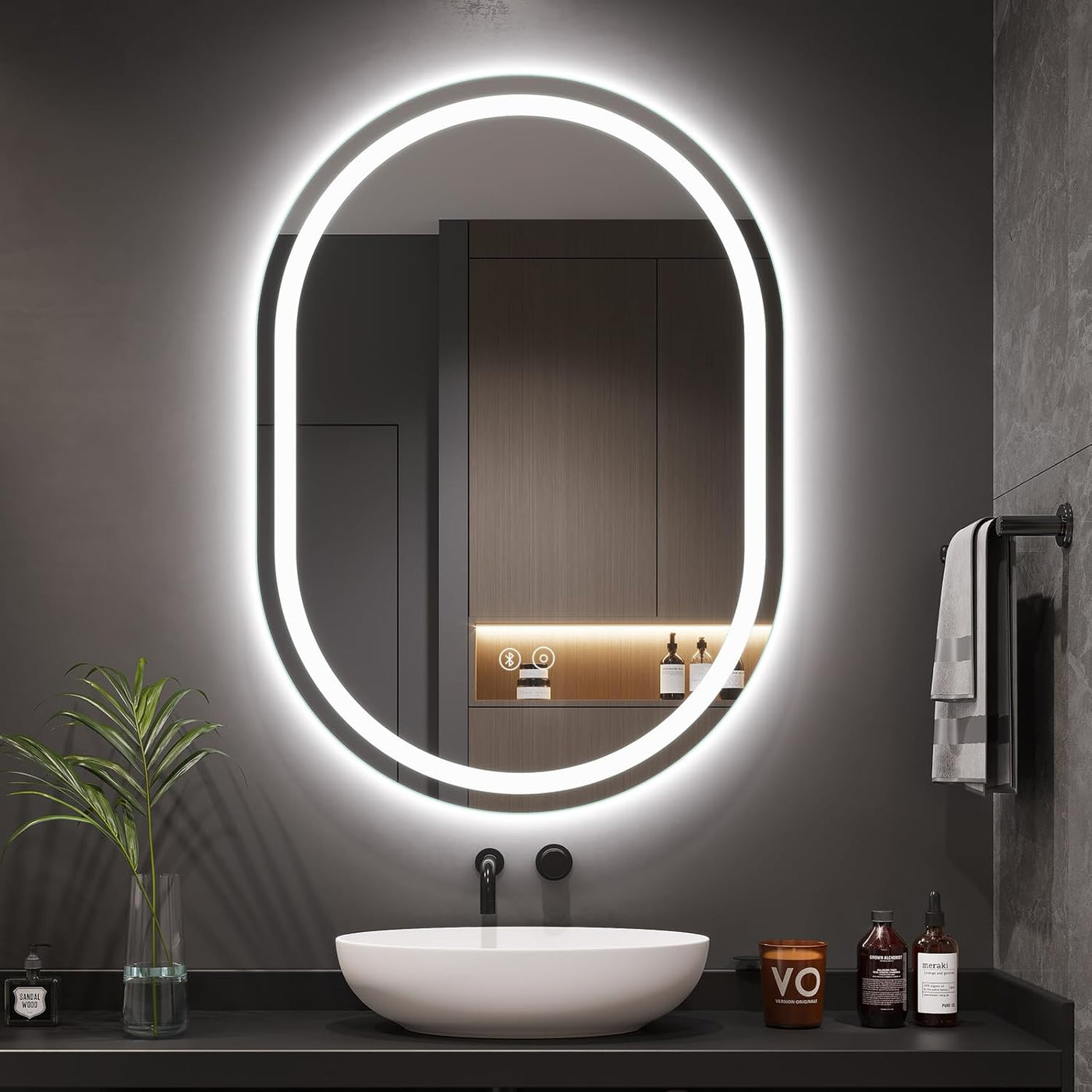 Bluetooth LED Bathroom Mirror Oval Backlit Dimmable Anti-fog 50 x 70 cm Dripex