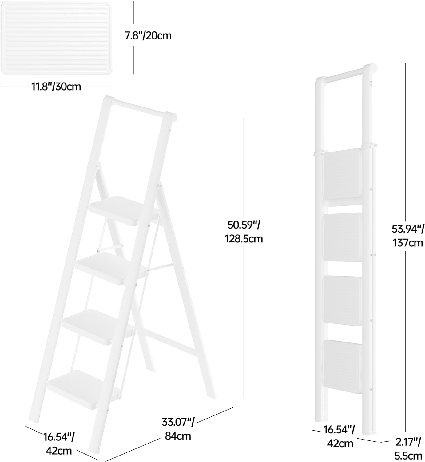 JOISCOPE 4-Step Ladder with Handrails, 600lbs Capacity, Lightweight & Foldable