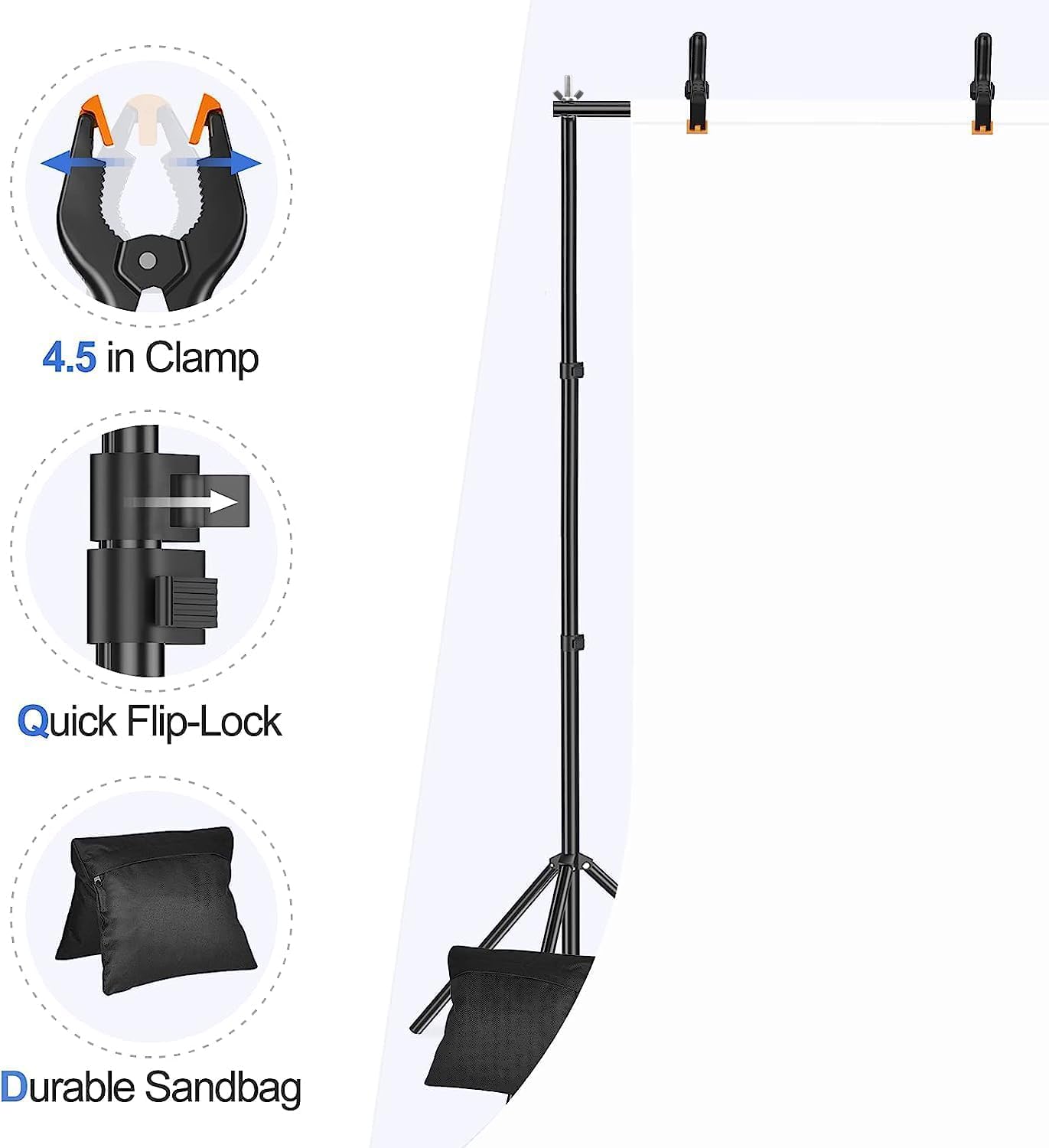 EMART Backdrop Stand, 20x7ft, Large Adjustable Frame, 308° Rotatable Connector