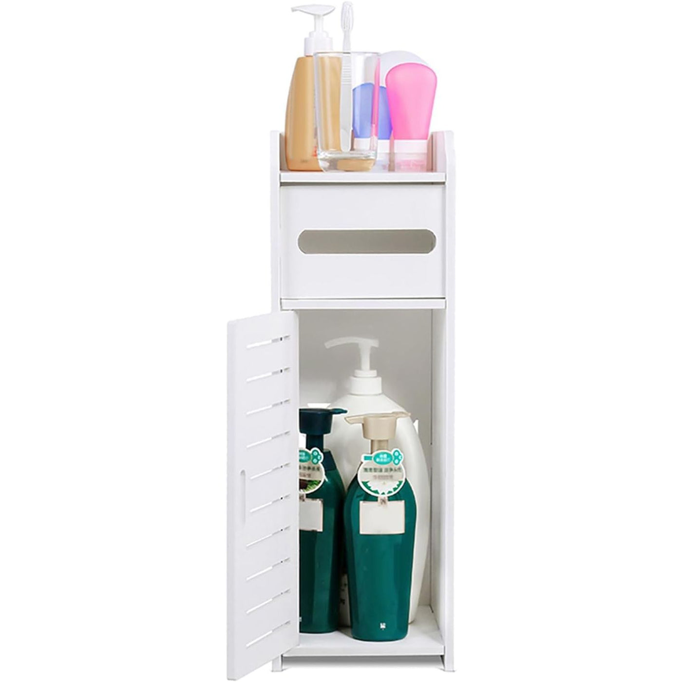 Ejoyous Small Bathroom Cabinet – 3 Tier, White, with Tissue Box Slot, 56cm