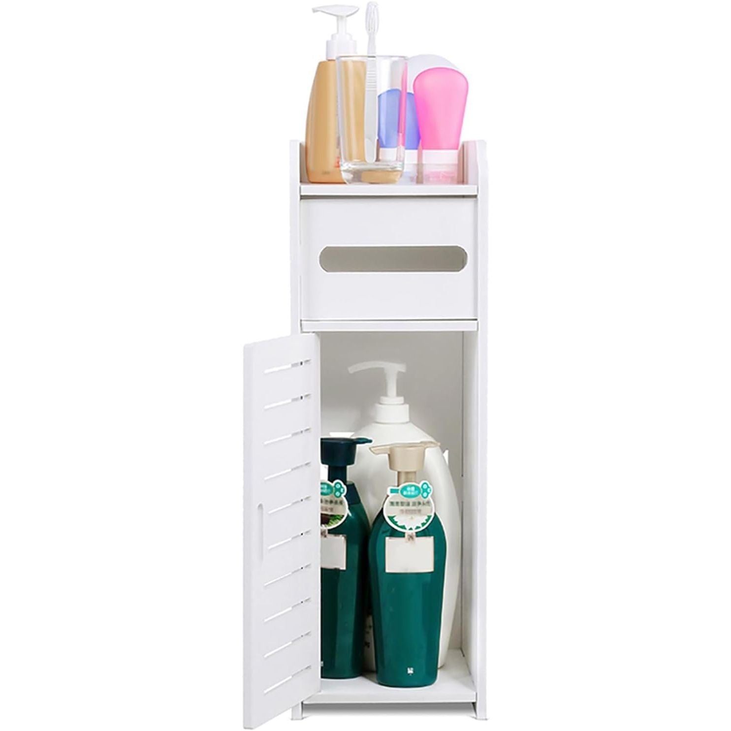 Ejoyous Small Bathroom Cabinet – 3 Tier, White, with Tissue Box Slot, 56cm