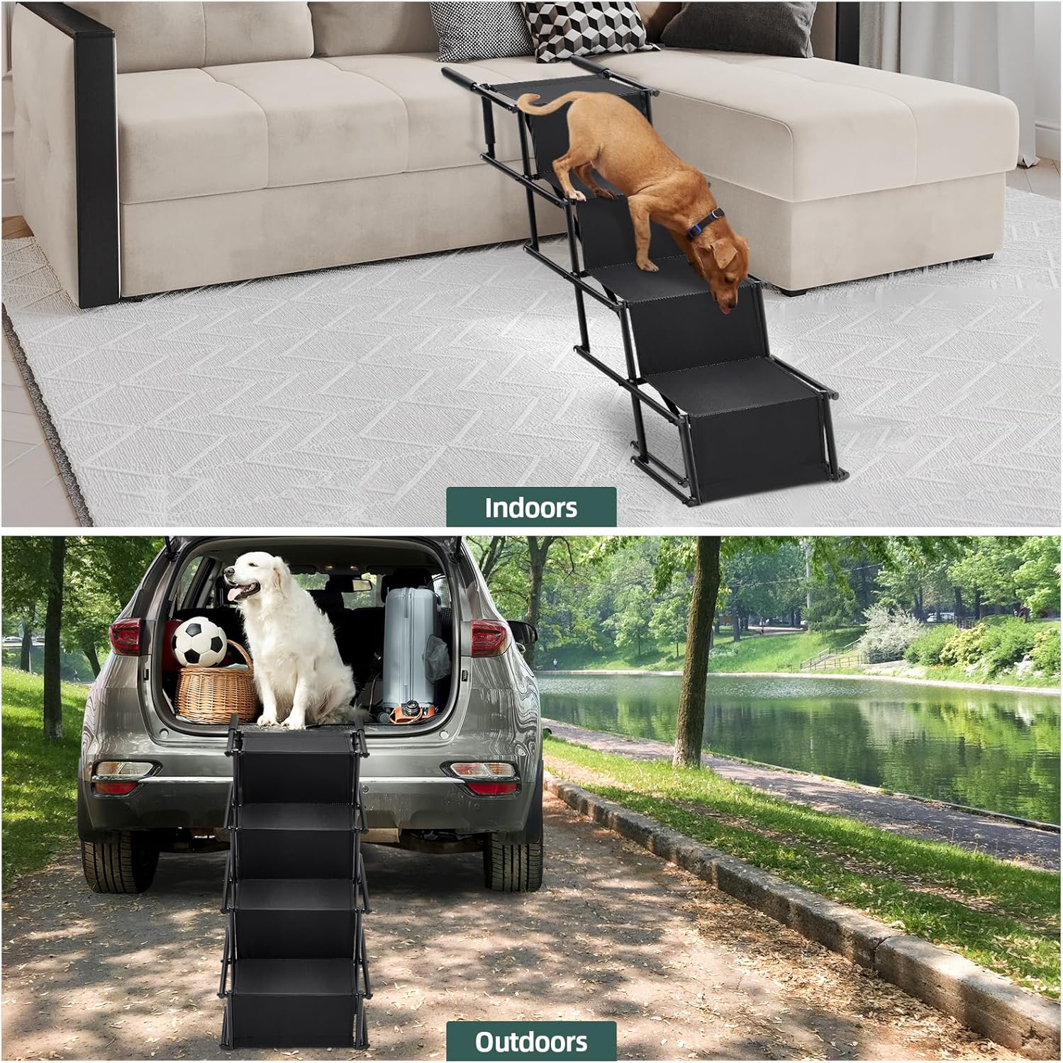 Fellie Foldable Dog Ramp, 2-Height Adjustable, Non-Slip, 176LBS Max