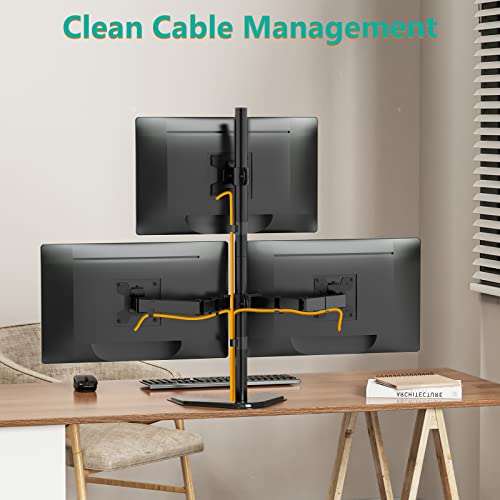 Triple Monitor Stand 27 Inch Free Standing Adjustable 22lb Arms WALI Black