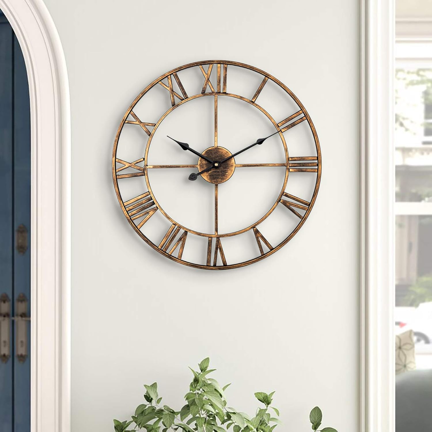 Silent Wall Clock Vintage Metal Skeleton Roman Numerals Farmhouse ARVINKEY