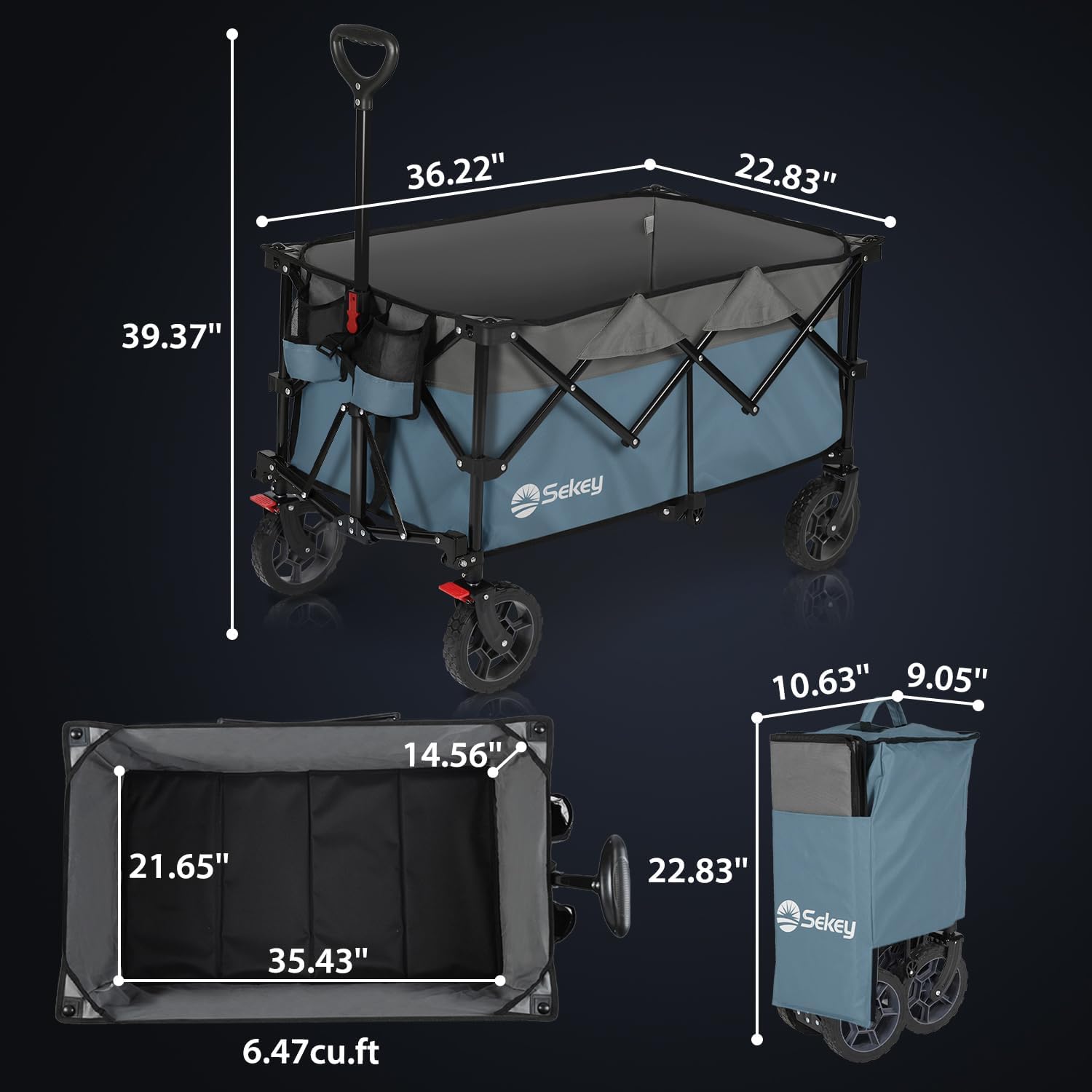 Sekey 200L Folding Trolley with All-Terrain Wheels 150KG Load for Beach Camping