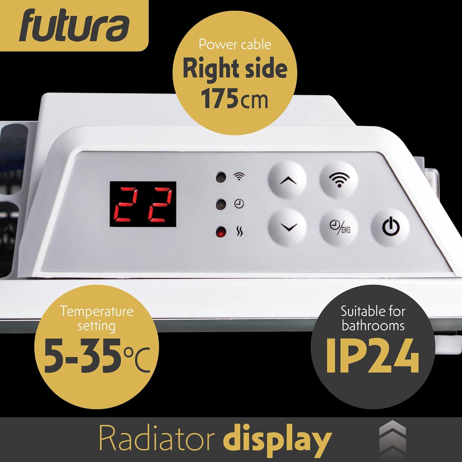 2000W White Glass WIFI Smart Electric Radiator Heater with Thermostat Futura