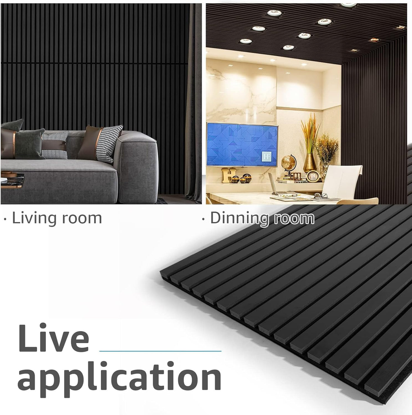 Art3d Acoustic Panels, 4 Wooden Slats Sound Absorbent, 2.88㎡ Wood Finish - Black