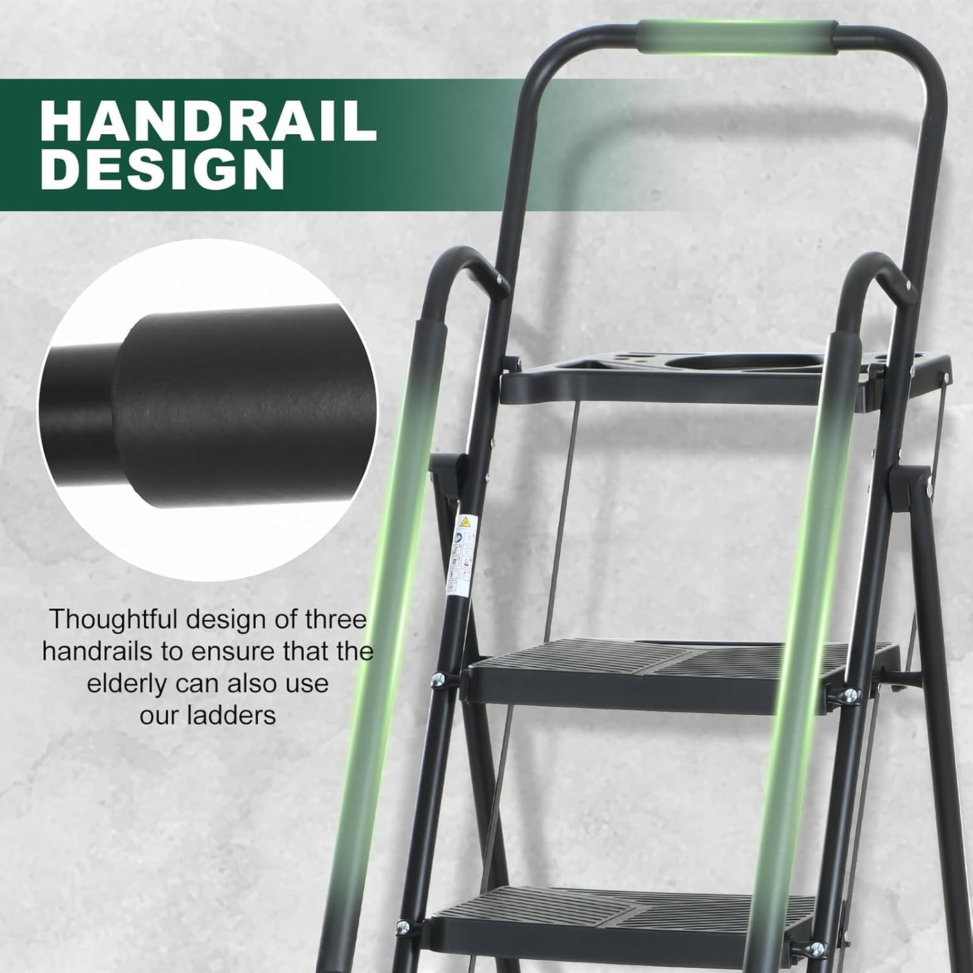 EPROSMIN 4-Step Ladder with Handrails – Folding Step Stool – Damaged Tool Tray