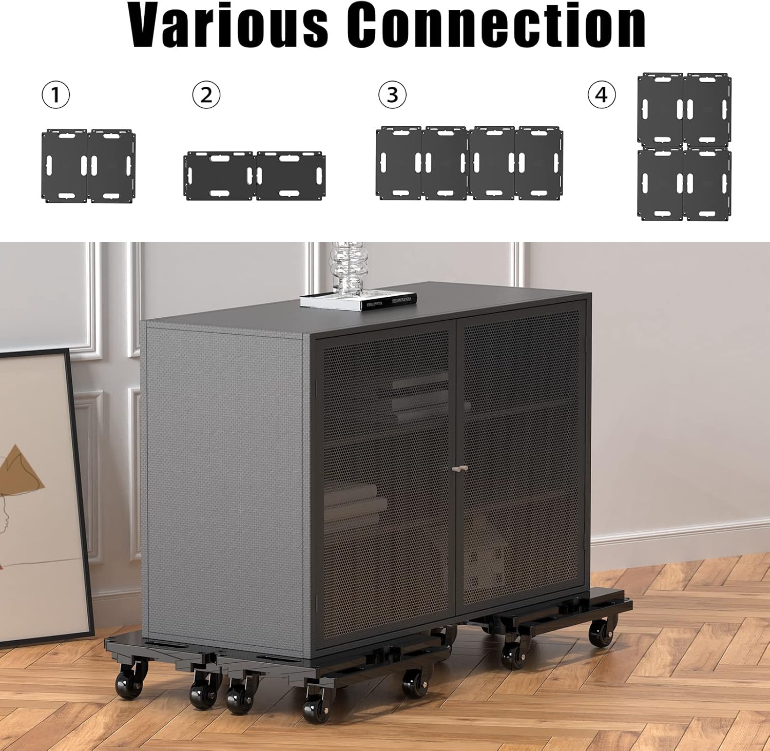 SOLEJAZZ Connectable Mobile Dolly 440LBS Heavy Duty Trolley, 4-Pack, Black