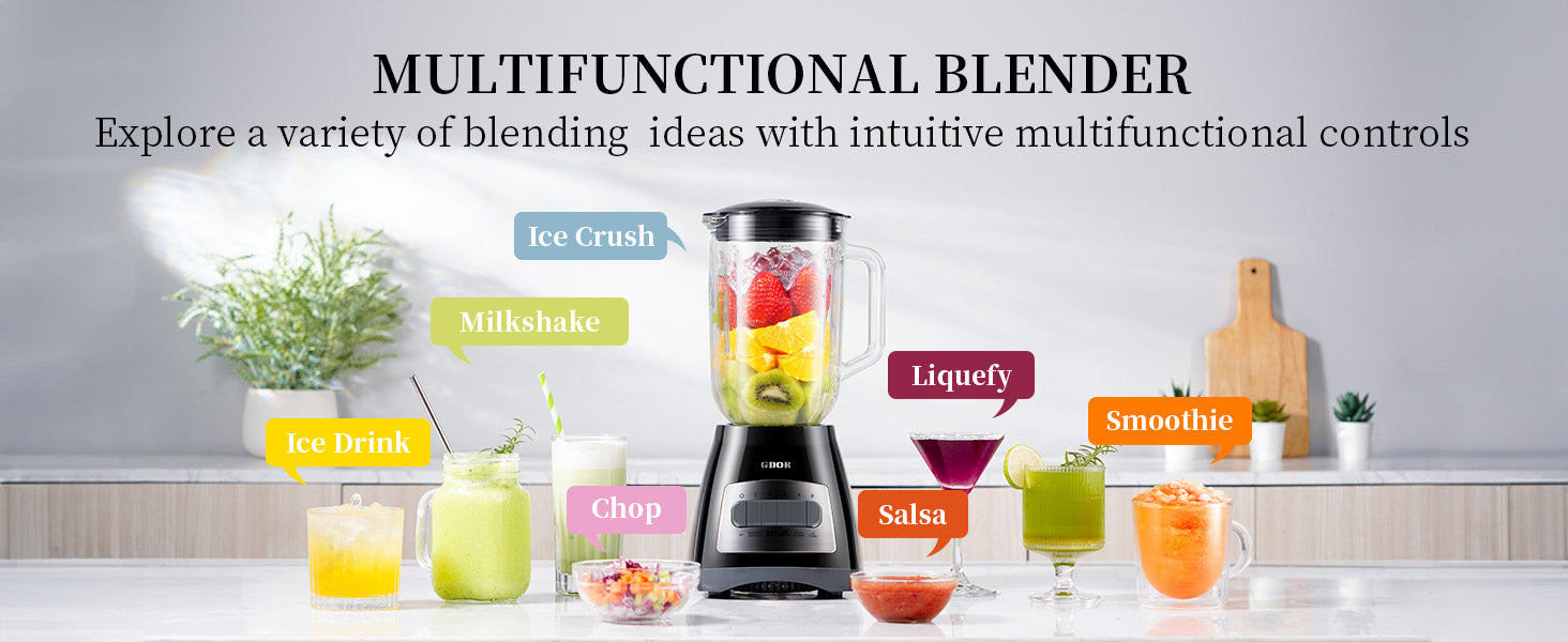 Blender 700W Smoothie Maker 1.5L Glass Jug 6 Blade 5 Speed Ice Drink GDOR
