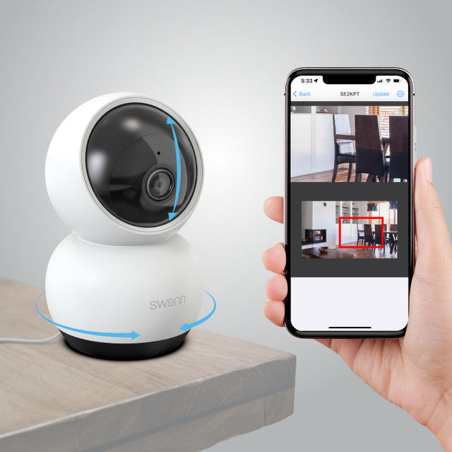 2K WiFi Security Camera Pan Tilt 355° Two Way Audio Indoor Swann Evo Smart Camera