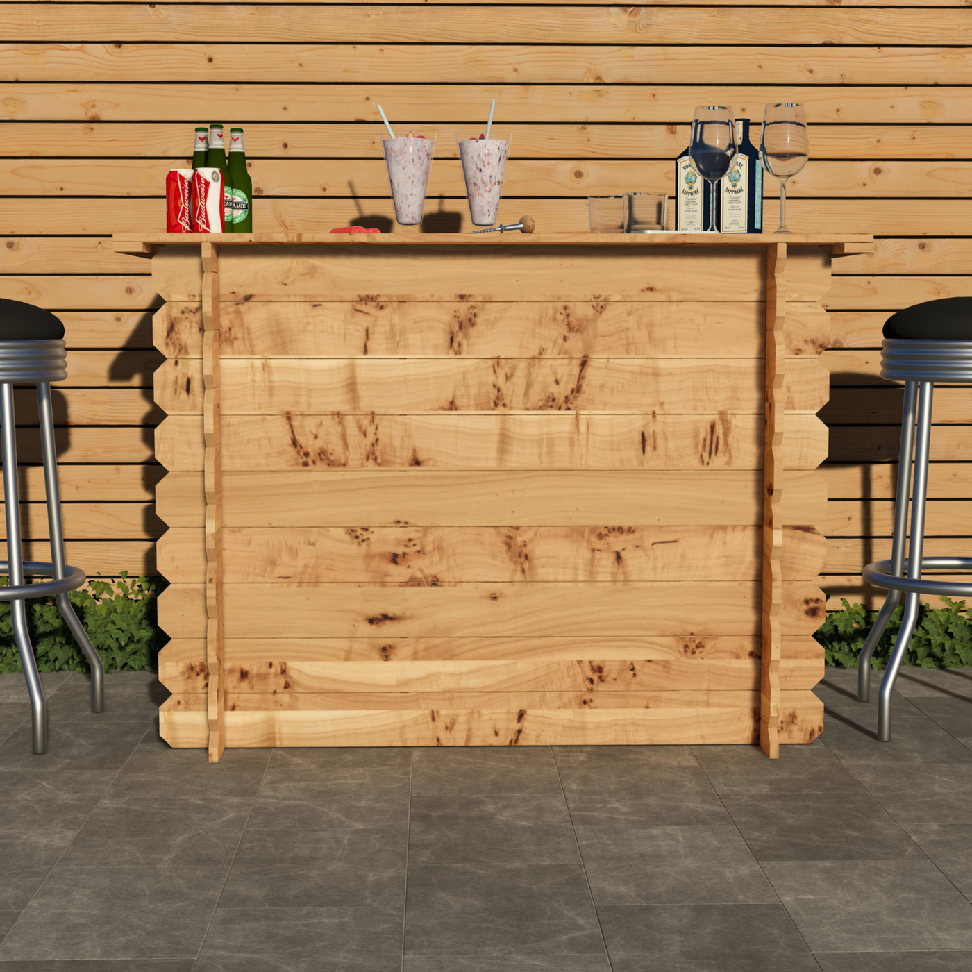 Corner Garden Bar Outdoor Wooden Interlock Drinks Bar Patio