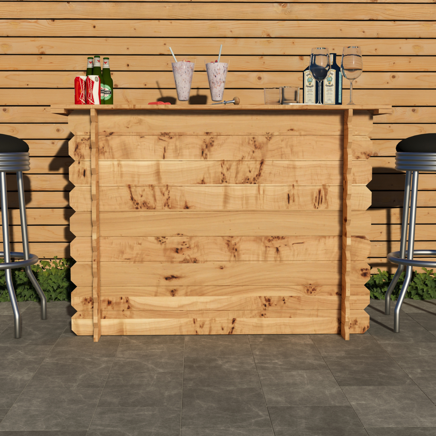 Corner Garden Bar Outdoor Wooden Interlock Drinks Bar Patio