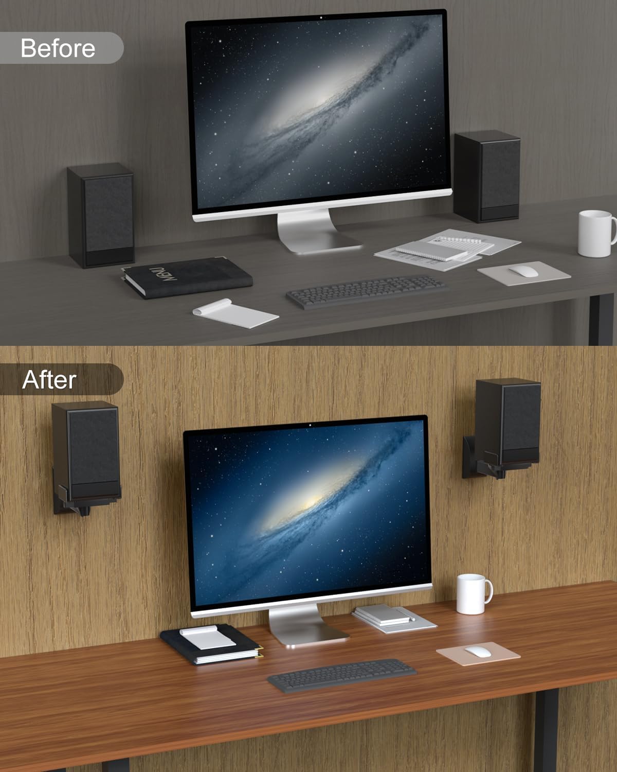Speaker Wall Mounts Adjustable Bookshelf Speaker Brackets Pair WALI Black