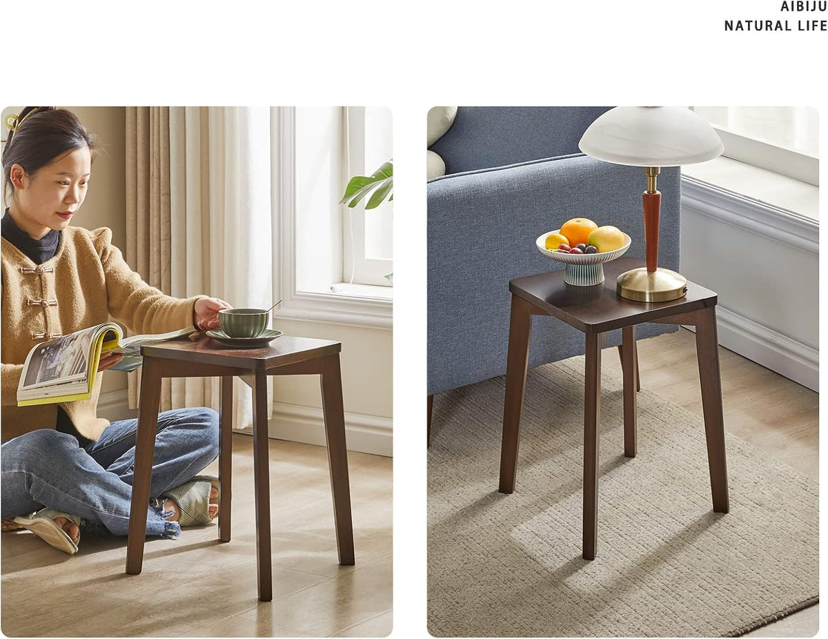 Wooden Stool Square Solid Wood Dressing Table Makeup Seat Brown Aibiju YDEU-1500