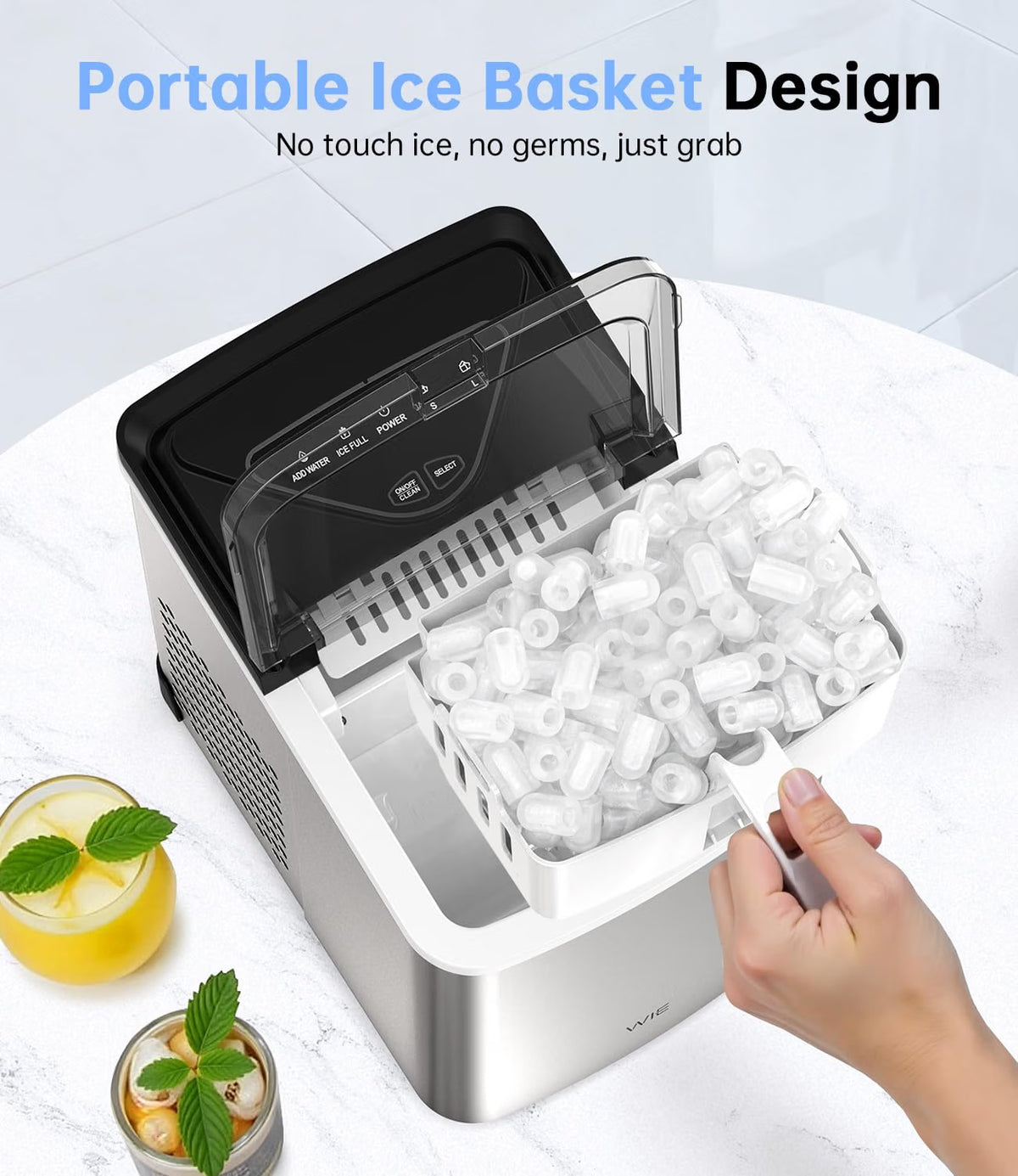 Ice Maker Machine 15KG/24H 6 Min Fast Ice 2L Water Tank Countertop WIE Portable