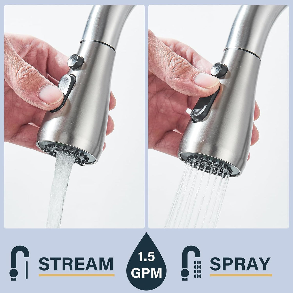 Kitchen Mixer Tap Pull Out Spray 3 Modes 360 Swivel Chrome Sink Faucet Single
